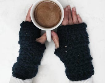 Wool Crochet Fingerless Gloves for Women Chunky Knit Fingerless Mittens Winter Handmade Birthday Gift for Her / Devon Gloves