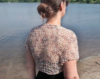 Hand Knit Cotton Short SAMIA Shrug Bolero for Women: Sheer Lightweight Summer Cover-up