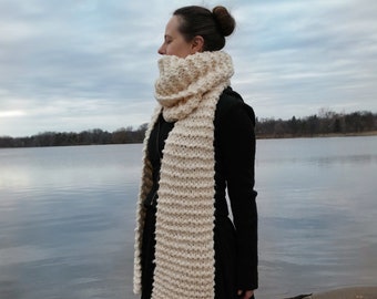 Large Knit Oversized Scarf for Women Long Knitted Scarf Winter Clothing Handmade Gift for Her / The Minnesotan in Cream Ready to Ship