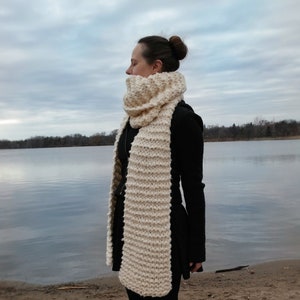 Large Knit Oversized Scarf for Women Long Knitted Scarf Winter Clothing Handmade Gift for Her / The Minnesotan in Cream Ready to Ship image 1