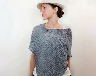 Cotton Poncho Women Hand Knit Sheer Poncho Tops Summer Clothing for Women Knitted Beach Coverup in cream, brown, or grey