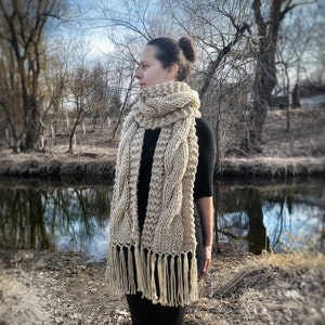 Hand Knit Cable Knit Scarf Women Knitted Chunky Fringe Scarves / The Clara Cable Scarf image 1