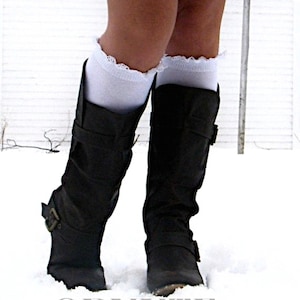 Lace Knee High Socks Womens Tall Socks Thin Long Boot Socks for Women Socks Ruffles in White, Grey, and Black