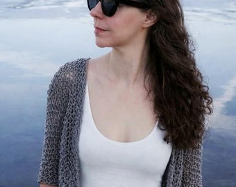 Cotton Hand Knit Cropped Cardigan Sweater: Summer Shrug for Dresses, Sheer Wedding Bolero Jacket for Women | CASEY Cardigan