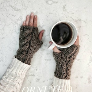 Wool Cable Knit Fingerless Gloves: Chunky Hand Knitted Women&#39;s Fingerless Mittens Handmade Gift for Her/ Camden Cable Gloves
