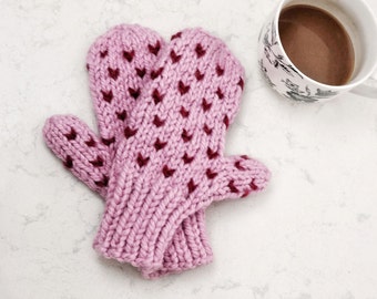 Wool Mittens for Women Fair Isle Mittens Hand Knit Heart Mittens Winter Clothing Handmade Gift For Her / Ava Custom Heart Mittens