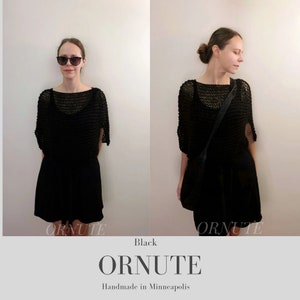 Poncho Women Clothing Handmade Short Sheer Summer Poncho Short Loose Knitted Top Hand Knit Dress Coverup with Stepped Hem image 8