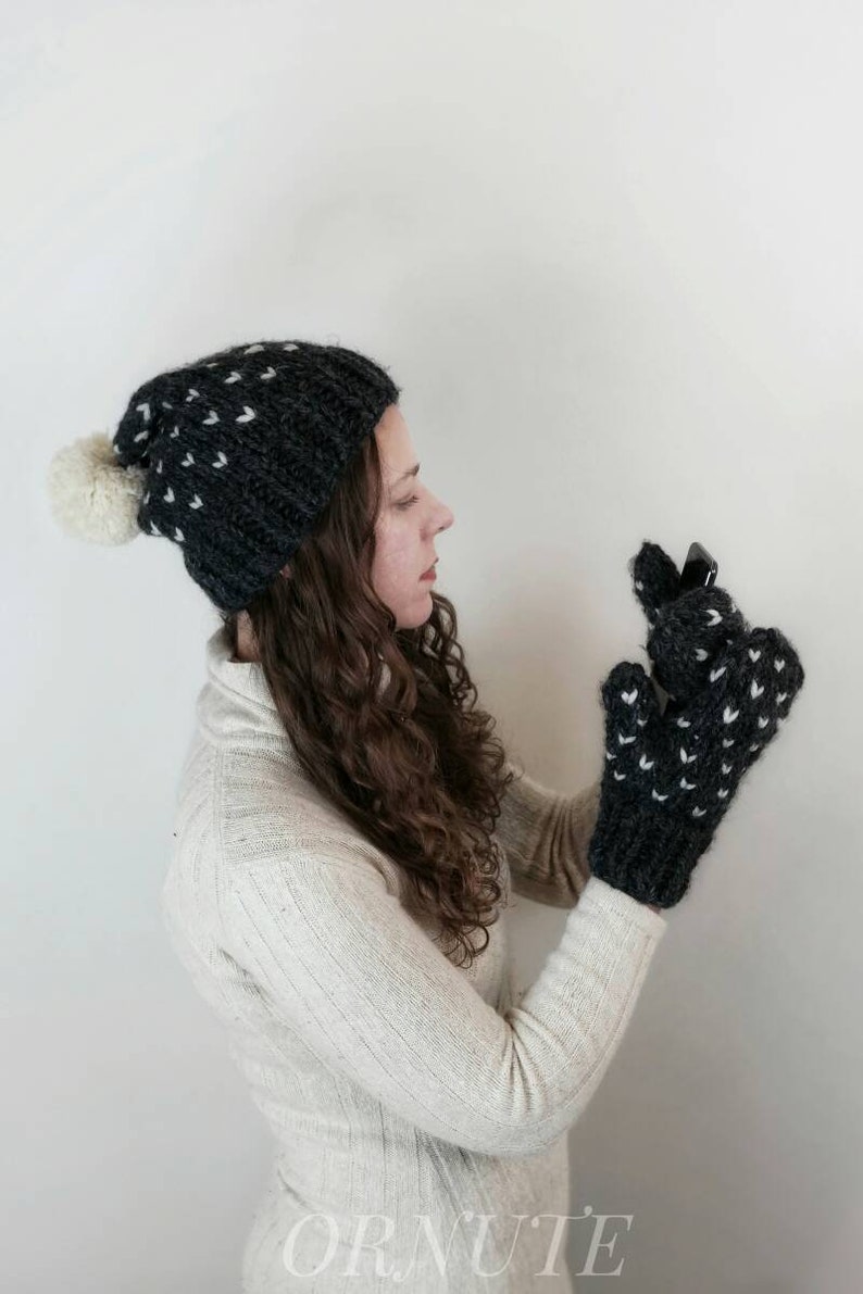 Slouchy Hat and Mittens Set Women Fair Isle Mittens and Wool Knit Hat gift bundle Matching Hat and Mittens Handmade Gift for Her / The Ava image 8