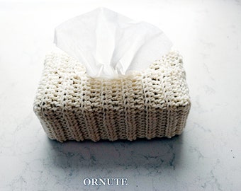 Hand Crocheted Rectangle Tissue Box Cover: Minimalist Tissue Cozy Holder Rectangular, Handmade Gift for the Home, Neutral Bathroom Decor