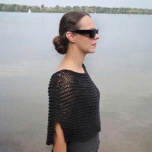 Poncho Women Clothing Handmade Short Sheer Summer Poncho Short Loose Knitted Top Hand Knit Dress Coverup with Stepped Hem