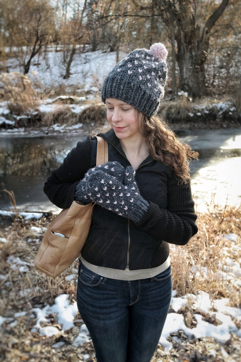 Slouchy Hat and Mittens Set Women Fair Isle Mittens and Wool Knit Hat gift bundle Matching Hat and Mittens Handmade Gift for Her / The Ava image 4