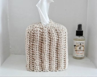 Crochet Square Tissue Box Cover: Knitted Fabric Tissue Box Holder, Cozy Home Decor Gift Handmade| Ready to Ship