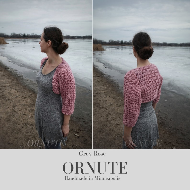 Bolero Shrug Sweater, Hand Knit Chunky Quarter length sleeves Shrug for Women Handmade Clothing Winter Cropped Cardigan /The Shaw Shrug image 4