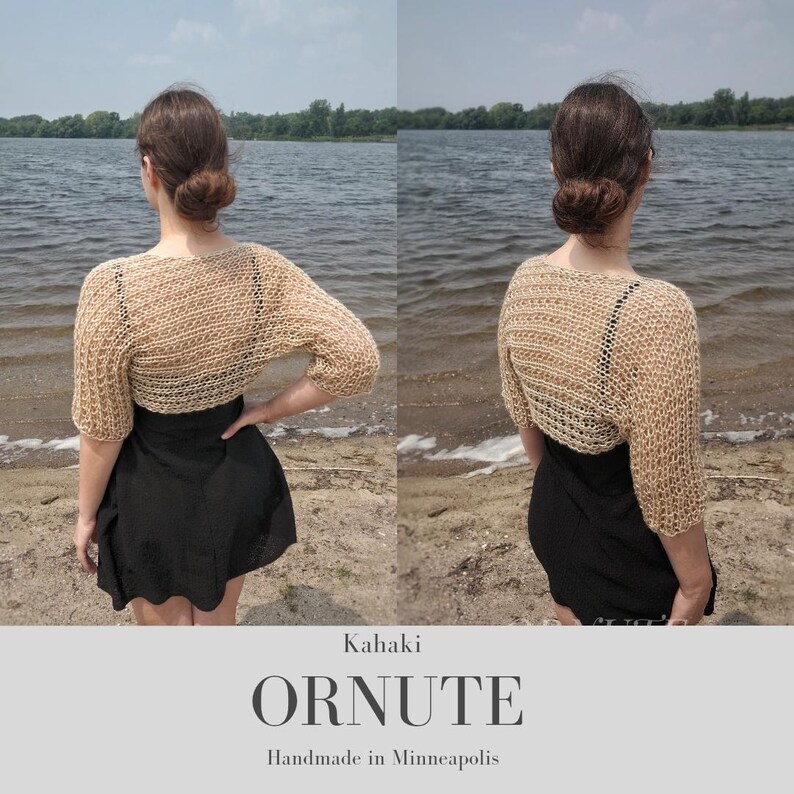 Hand Knit Bolero Shrug for Women: Handmade Clothing Summer SAMIA Shrug for Dress, Crochet Sheer Loose Knitted Cover-Up image 4