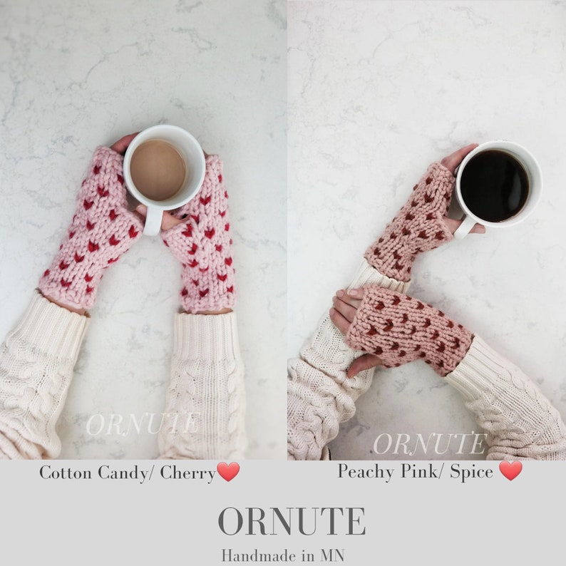 Wool Fingerless Mittens for Women Hand Knit Fair Isle Gloves with Hearts Winter Clothing Handmade Gift For Her/ The Ava Gloves image 2