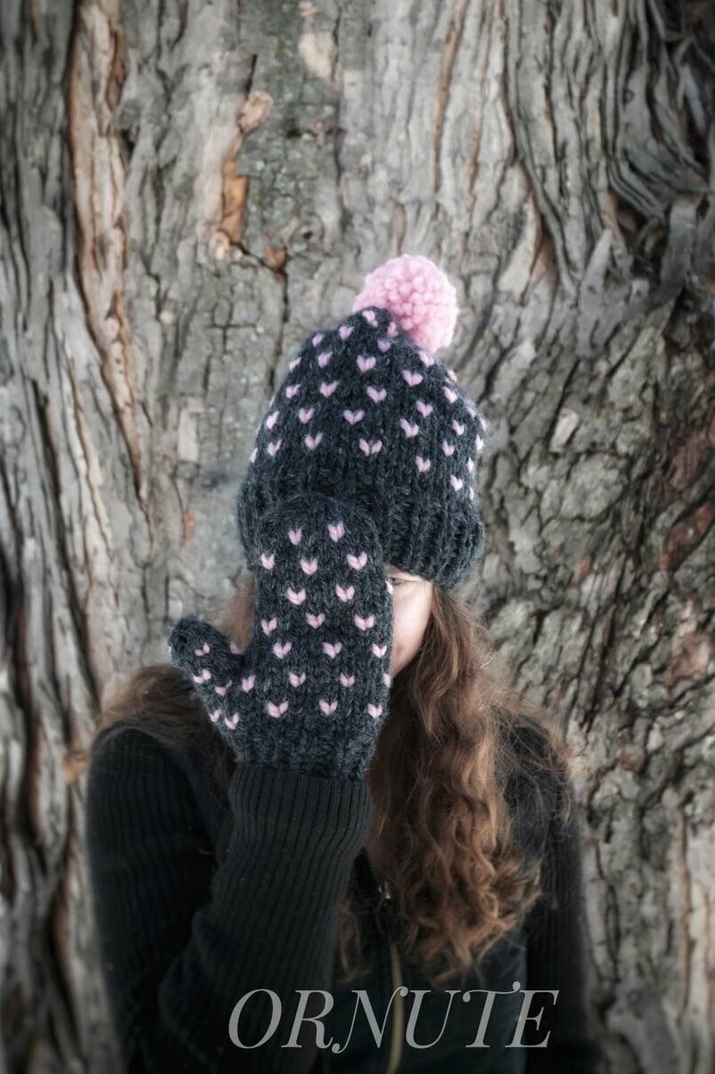 Slouchy Hat and Mittens Set Women Fair Isle Mittens and Wool Knit Hat gift bundle Matching Hat and Mittens Handmade Gift for Her / The Ava image 5