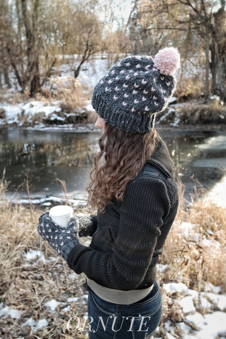 Slouchy Hat and Mittens Set Women Fair Isle Mittens and Wool Knit Hat gift bundle Matching Hat and Mittens Handmade Gift for Her / The Ava image 3