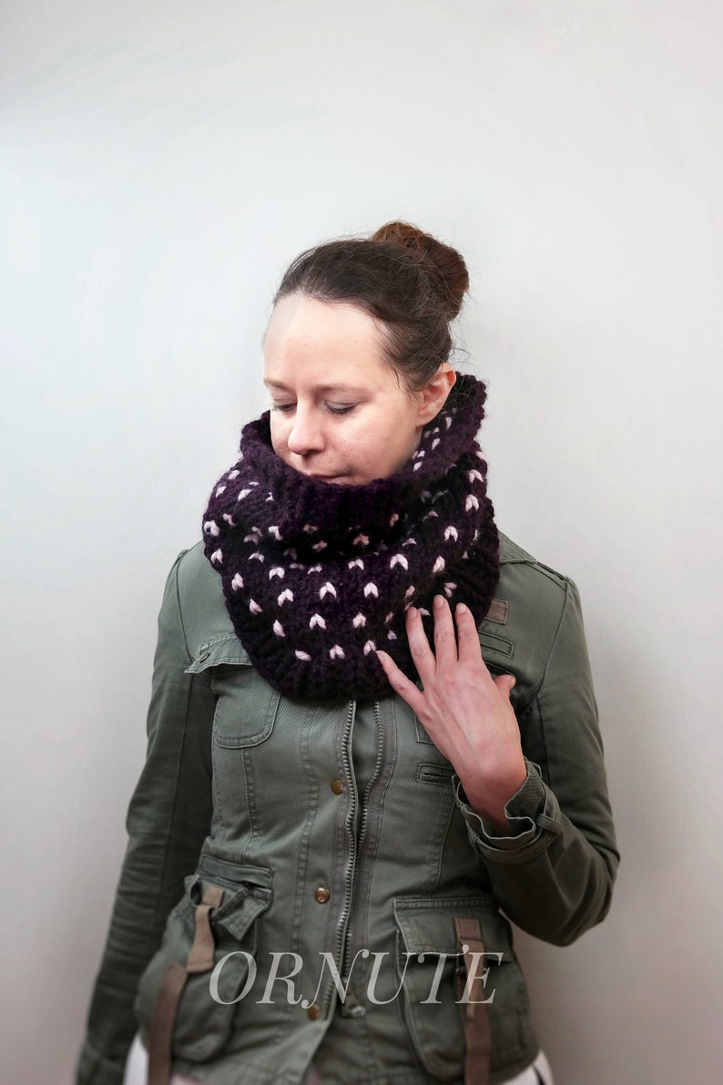 Fair Isle Heart Wool Cowl Scarf for Women Knitted Women Handmade Scarf Winter Clothing Gift for Her / The Ava Scarf image 1