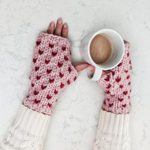 Wool Fingerless Mittens for Women Hand Knit Fair Isle Gloves with Hearts Winter Clothing Handmade Gift For Her/ The Ava Gloves