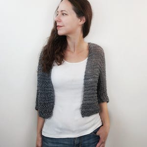 Hand Knit Cropped Cardigan for Women Summer Sweater with Quarter Sleeves Handmade Sheer Open Weave Bolero Shrug/ Carter Cardigan