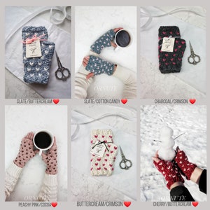 Wool Fingerless Mittens for Women Hand Knit Fair Isle Gloves with Hearts Winter Clothing Handmade Gift For Her/ The Ava Gloves image 5