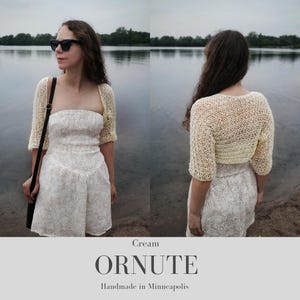 Hand Knit Bolero Shrug for Women: Handmade Clothing Summer SAMIA Shrug for Dress, Crochet Sheer Loose Knitted Cover-Up image 5