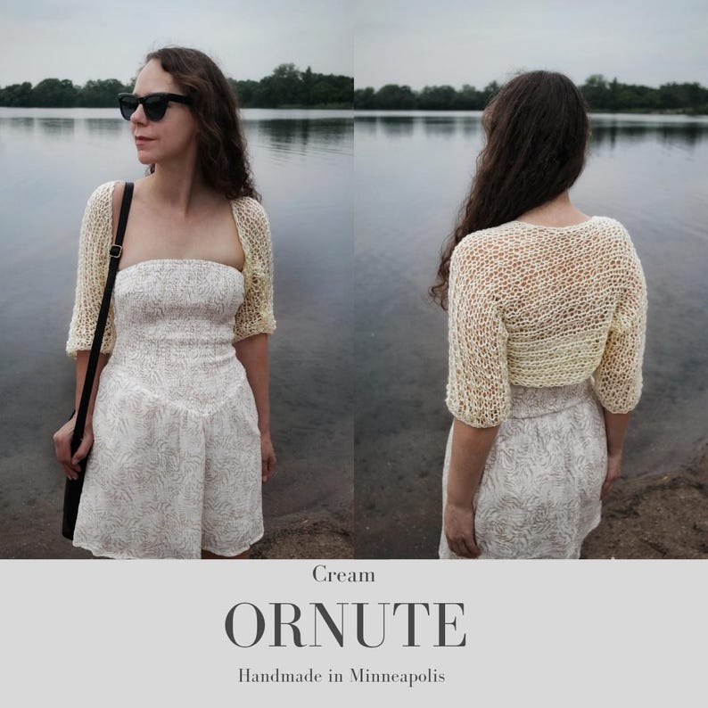 Hand Knit Bolero Shrug for Women: Handmade Clothing Summer SAMIA Shrug for Dress, Crochet Sheer Loose Knitted Cover-Up image 5