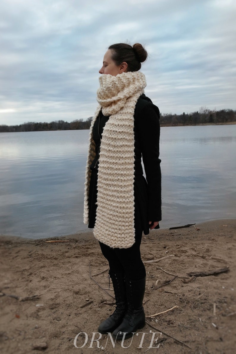 Large Knit Oversized Scarf for Women Long Knitted Scarf Winter Clothing Handmade Gift for Her / The Minnesotan in Cream Ready to Ship image 1