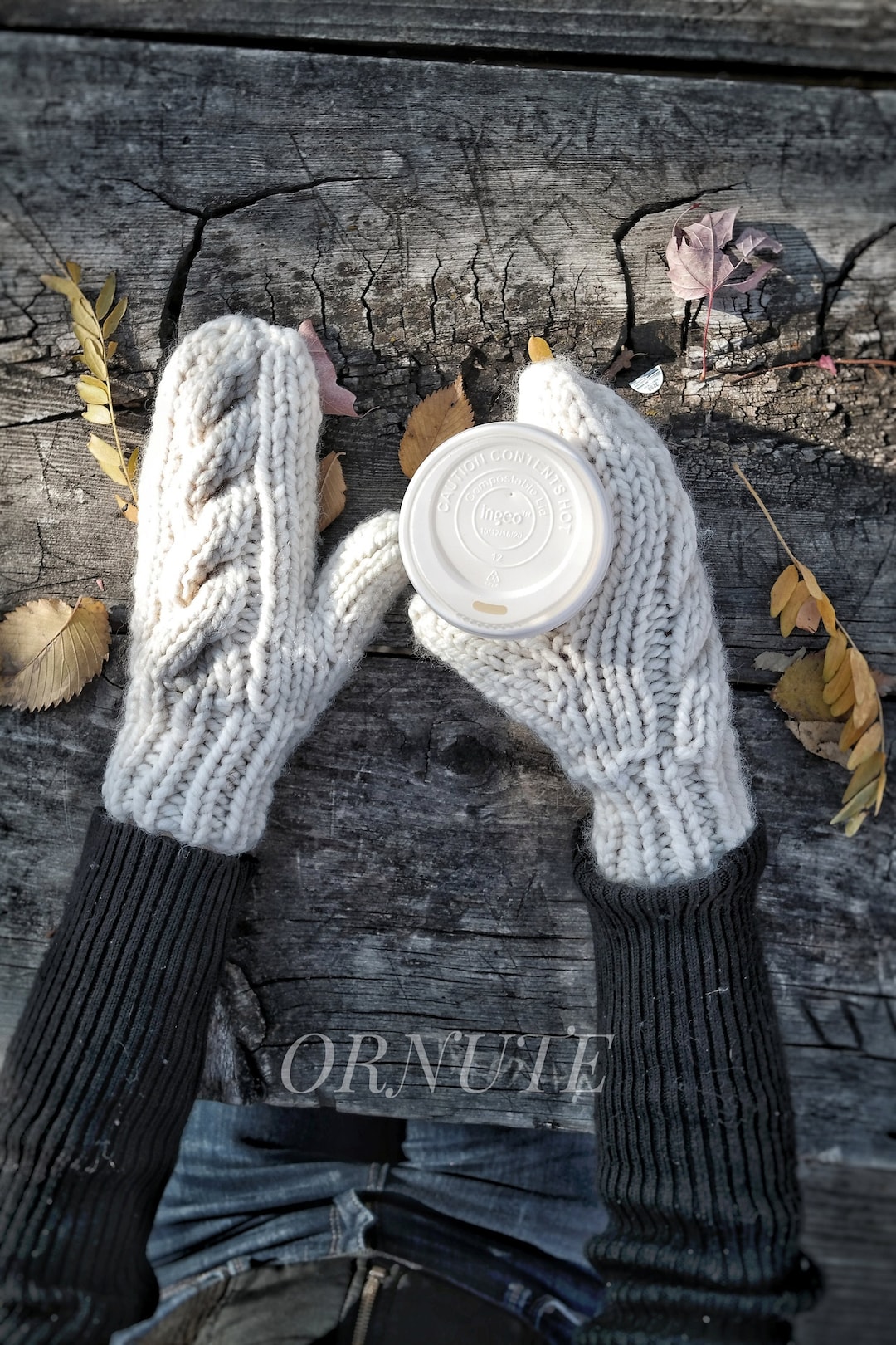 Wool Cable Knit Mittens Women Hand Knitted Mittens Adults Handmade Valentines Day Gift for Her