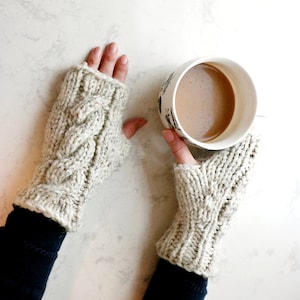 Wool Cable Knit Fingerless Gloves for Women Winter Clothing Handmade Gift for Her/ Camden Cable Gloves/ Ready to Ship