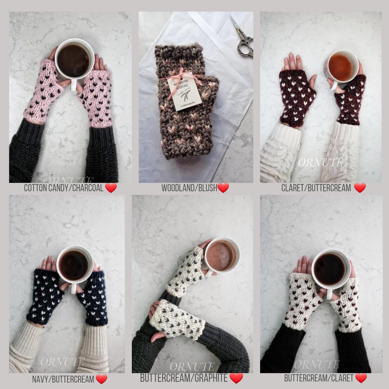 Wool Fingerless Mittens for Women Hand Knit Fair Isle Gloves with Hearts Winter Clothing Handmade Gift For Her/ The Ava Gloves image 6