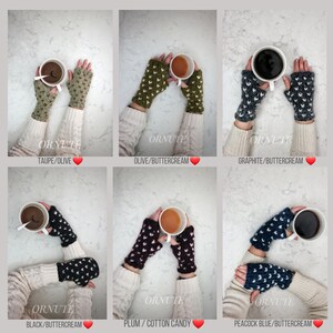 Wool Fingerless Mittens for Women Hand Knit Fair Isle Gloves with Hearts Winter Clothing Handmade Gift For Her/ The Ava Gloves image 7