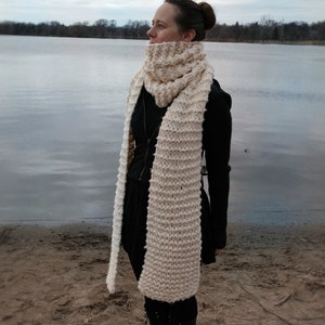 Large Knit Oversized Scarf for Women Long Knitted Scarf Winter Clothing Handmade Gift for Her / The Minnesotan in Cream Ready to Ship image 2