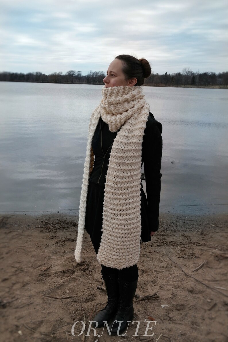 Large Knit Oversized Scarf for Women Long Knitted Scarf Winter Clothing Handmade Gift for Her / The Minnesotan in Cream Ready to Ship image 2