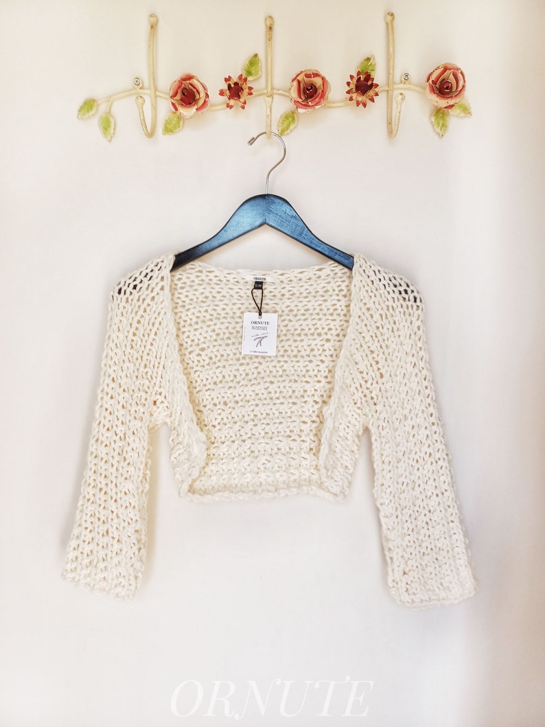 Bolero Shrug Sweater, Hand Knit Chunky Quarter length sleeves Shrug for Women Handmade Clothing Winter Cropped Cardigan /The Shaw Shrug image 9