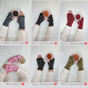 Wool Fingerless Mittens for Women Hand Knit Fair Isle Gloves with Hearts Winter Clothing Handmade Gift For Her/ The Ava Gloves image 9