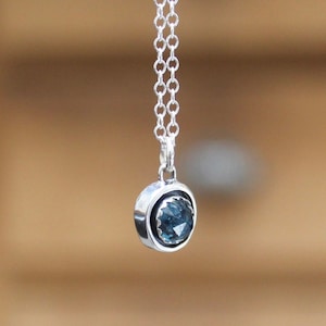 Sterling Silver Rose Cut Kyanite Necklace Small Dainty Flashy Gemstone Pendant image 1