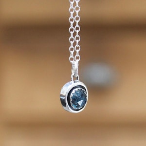 Sterling Silver Rose Cut Kyanite Necklace - Small Dainty Flashy Gemstone Pendant