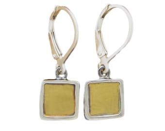 Square 24K and Sterling Silver Modern Earrings - Keum-Boo Earrings on Lever Back Ear Wires - Mixed Metal Earrings