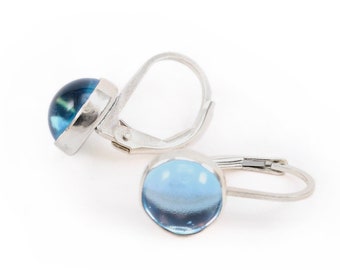 Modern Flashy Blue Topaz Earrings - Sterling Silver and Topaz Gemstone Earrings on Lever Back Ear Wires