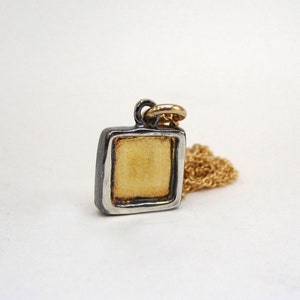 Tiny Square Sterling Silver and 24K Gold Necklace - Mixed Metal Pendant
