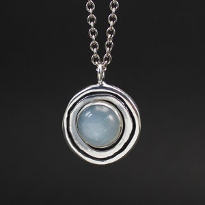 Round Modern Moonstone Necklace on Adjustable Chain - 10mm Round White Moonstone Set on Sterling Silver Circle Pendant