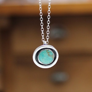Kingman Turquoise Pendant: Modern Sterling Silver Necklace, Adjustable Chain