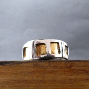 24 Karat Gold and Sterling Silver Band Ring - Modern Mid Century Style Ring