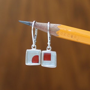 Reversible Earrings - Tiny Enamel Lever Back Dangles in Bold Geometric Designs - Blue Red Color Block - Modern High Design