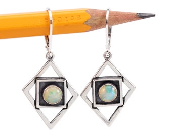 Modern Opal Earrings - Sterling Silver and 6mm Ethiopian Opal Earrings on Lever Back Ear Wires