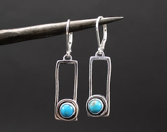 Modern Turquoise Earrings - Sterling Silver and 6mm Kingman Turquoise Earrings on Leverback Ear Wires