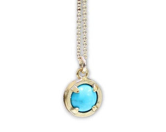 Turquoise Necklace - Prong Set Gold Plated Gemstone Pendant on 16 18 or 20 inch Gold Filled Chain