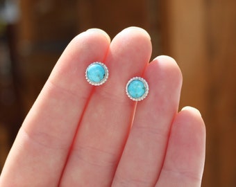 Sterling Silver Kingman Turquoise Stud Earrings: 6mm Bezel Posts