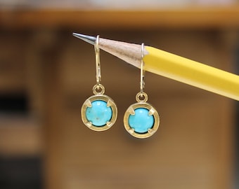 Turquoise Earrings - Prong Set Gold Dipped Gemstone Dangle Earrings - Lever Back Turquoise Jewelry